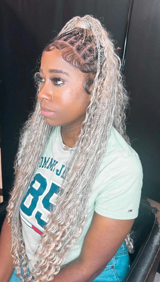 Bohemian Knotless Braid Wig, Full Lace, Waist, Color 613 mix - ZARA