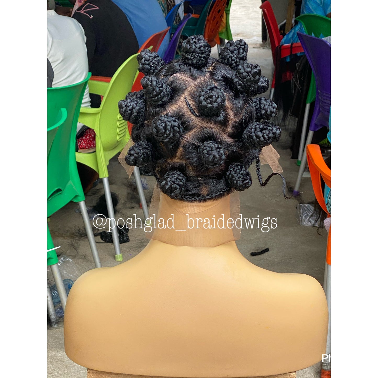 Bantu Knots Wig "Swiss Full Lace" Black Color, Gluless - Joanne
