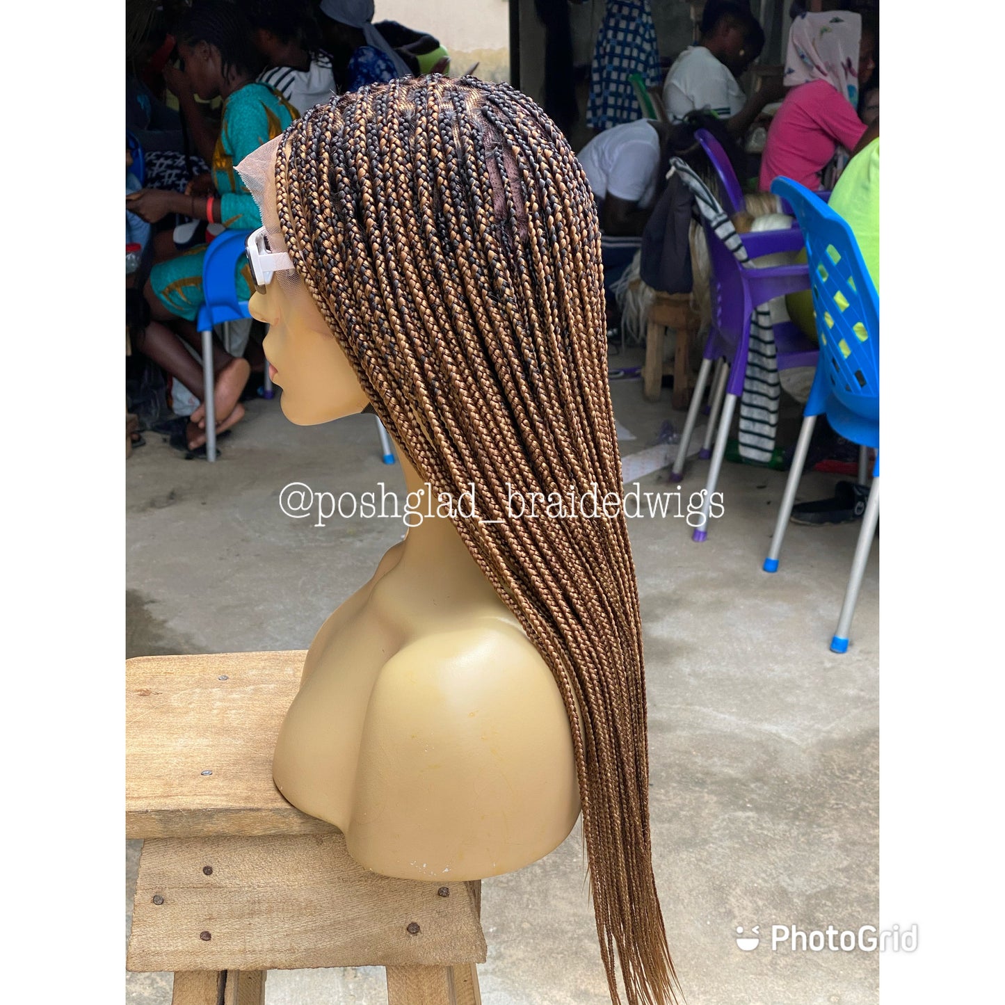 Shade Knotless Braid Wig, Full Lace, Color mix, Waist Length, Glueless