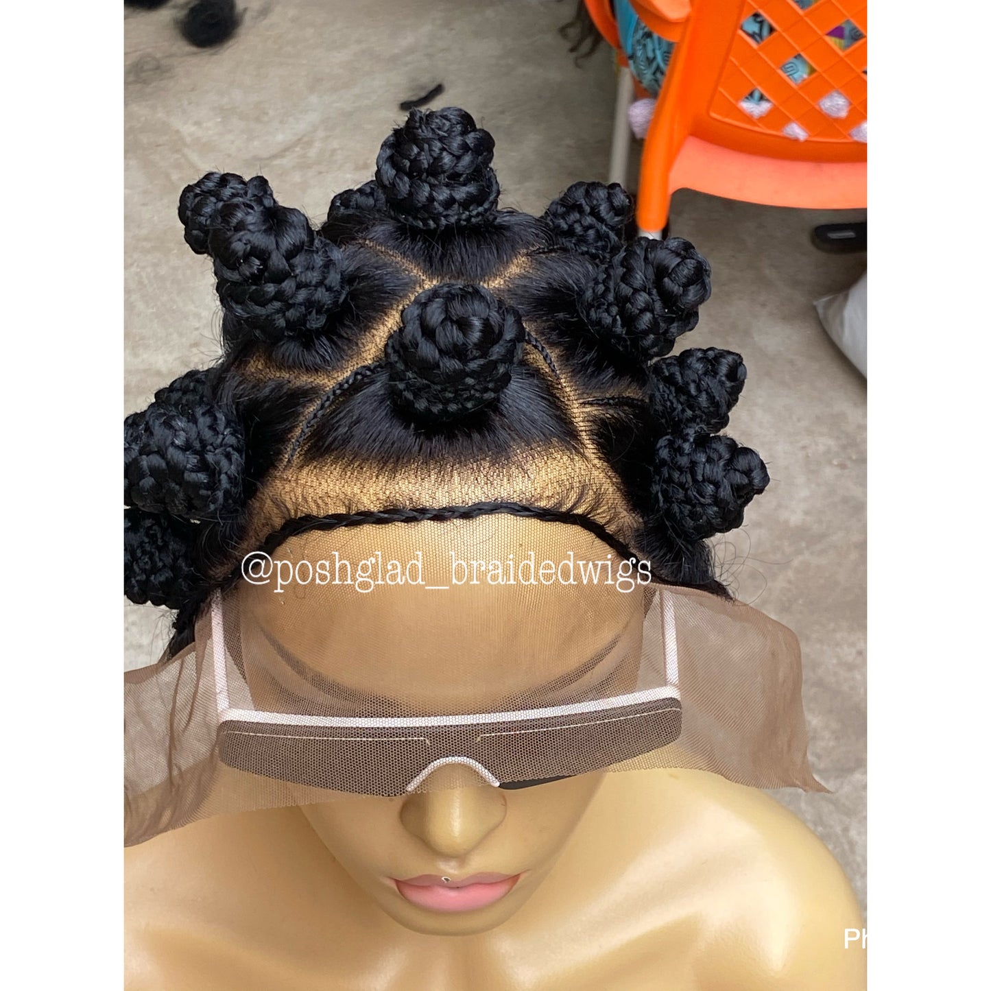 Bantu Knots Wig "Swiss Full Lace" Black Color, Gluless - Joanne
