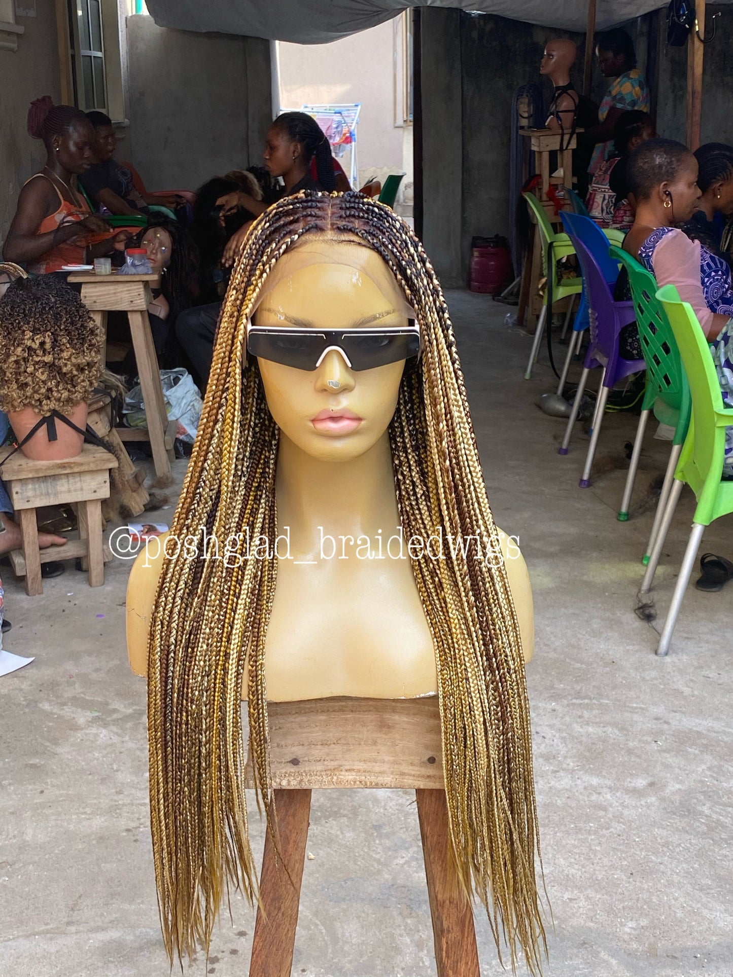 Knotless Braid Wig, 13x4 Lace Frontal, Glueless, Ombre Color (Jalissa)