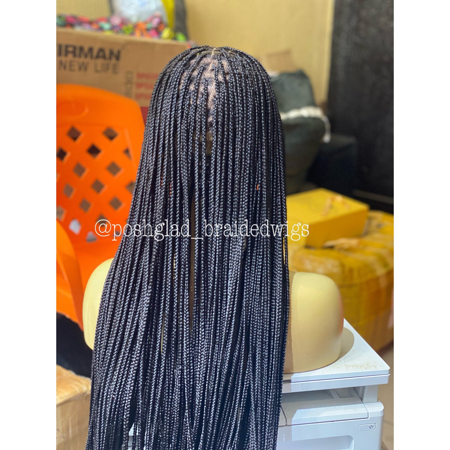 Knotless Braid Wig, Swiss Full Lace, Color 1, Glueless, Small Knots - Patsy