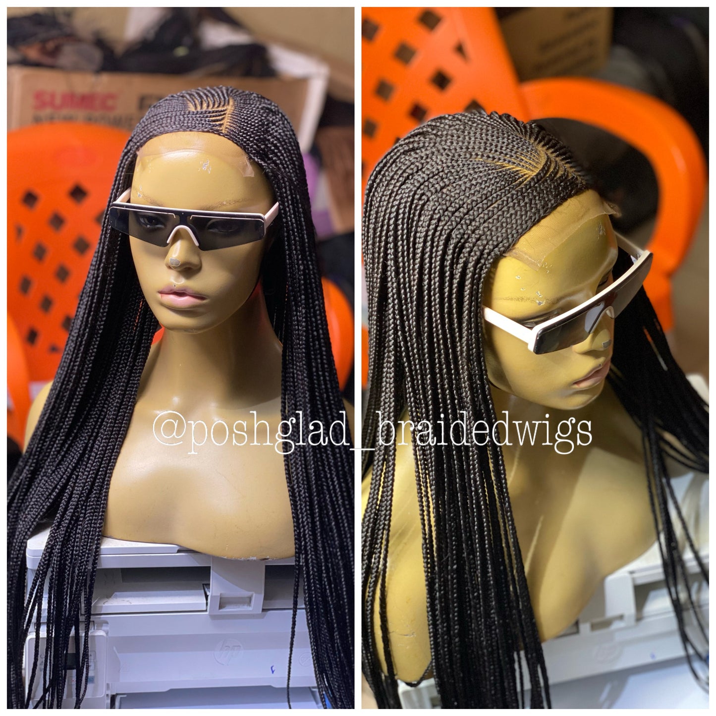 Cornrow Braid Wig "4 by 4 Closure" Mid back Length (Dorra)
