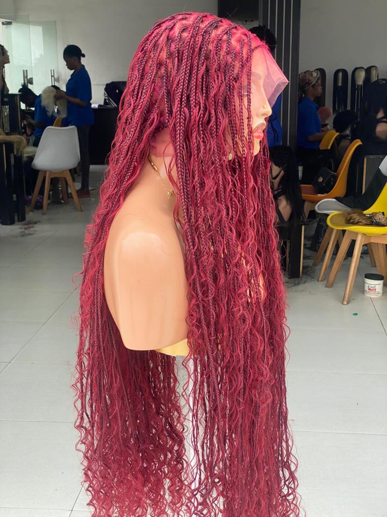 Bohemian Knotless Braid Wig, Full Lace, Burgundy Waist, Medium Cap - NATA