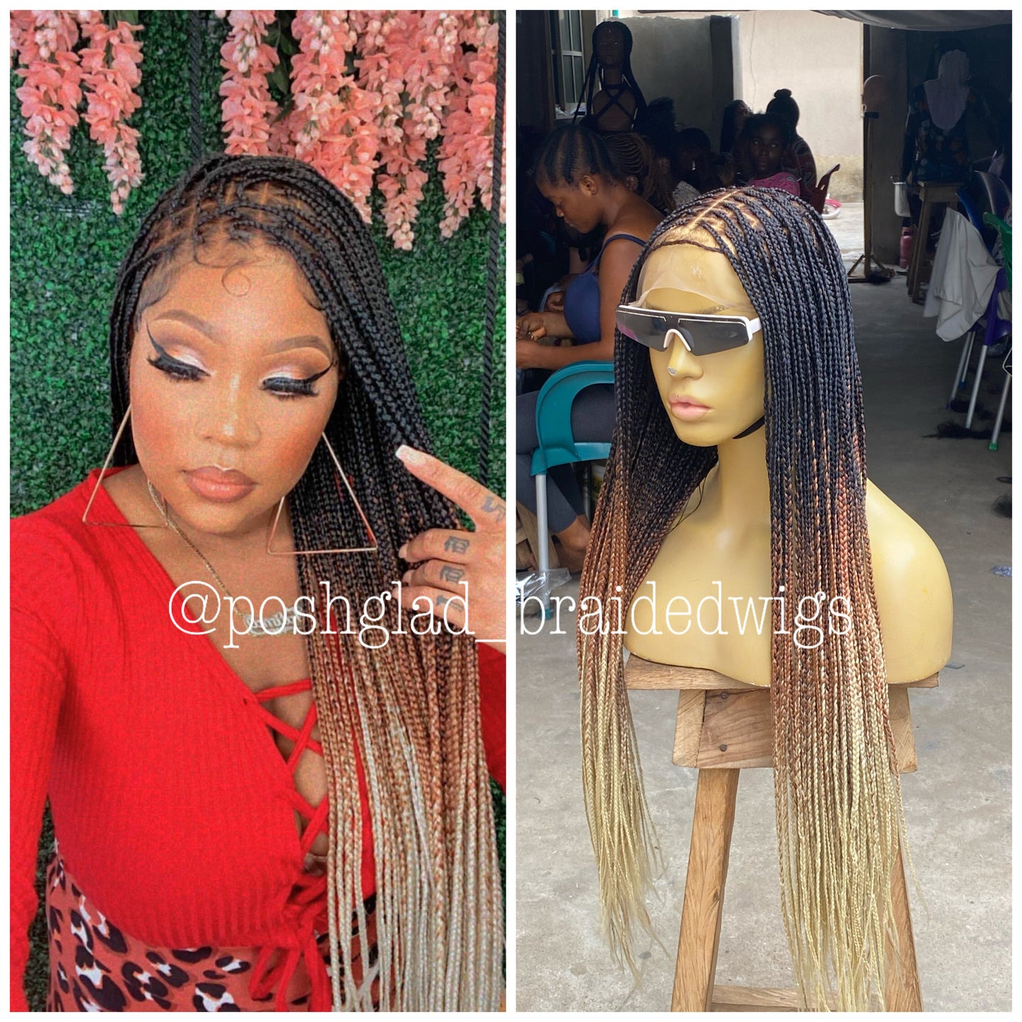 Knotless Braid Wig, Swiss Full Lace, Threetone Color, Waist Length - Gabrielle