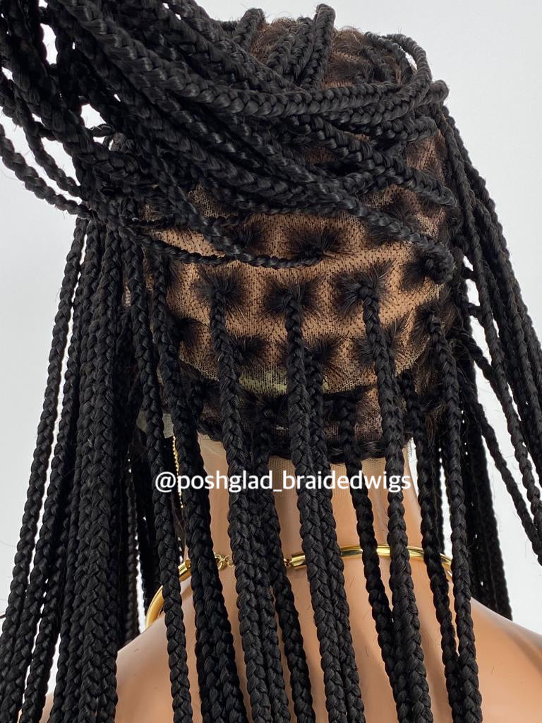 Shade Knotless Braid Wig, Swiss Full Lace, Color 1B (Ready To Ship)