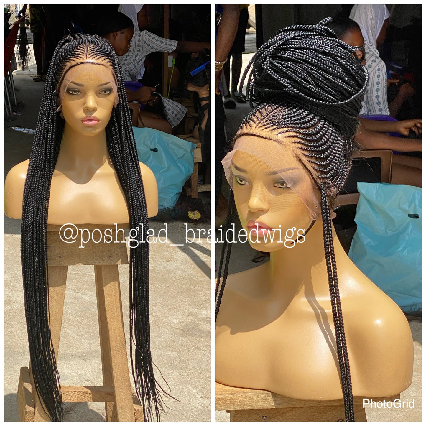 Cornrow Braid Wig "Premium Swiss Full Lace" Waist Length (Myra)