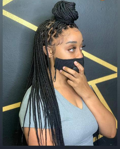 Shade Knotless Braid Wig, Swiss Full Lace, Color 1B (Ready To Ship)