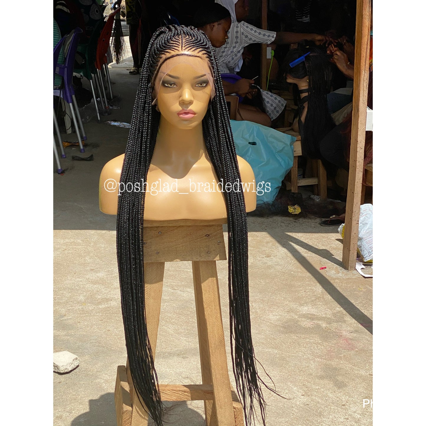 Cornrow Braid Wig "Premium Swiss Full Lace" Waist Length (Myra)
