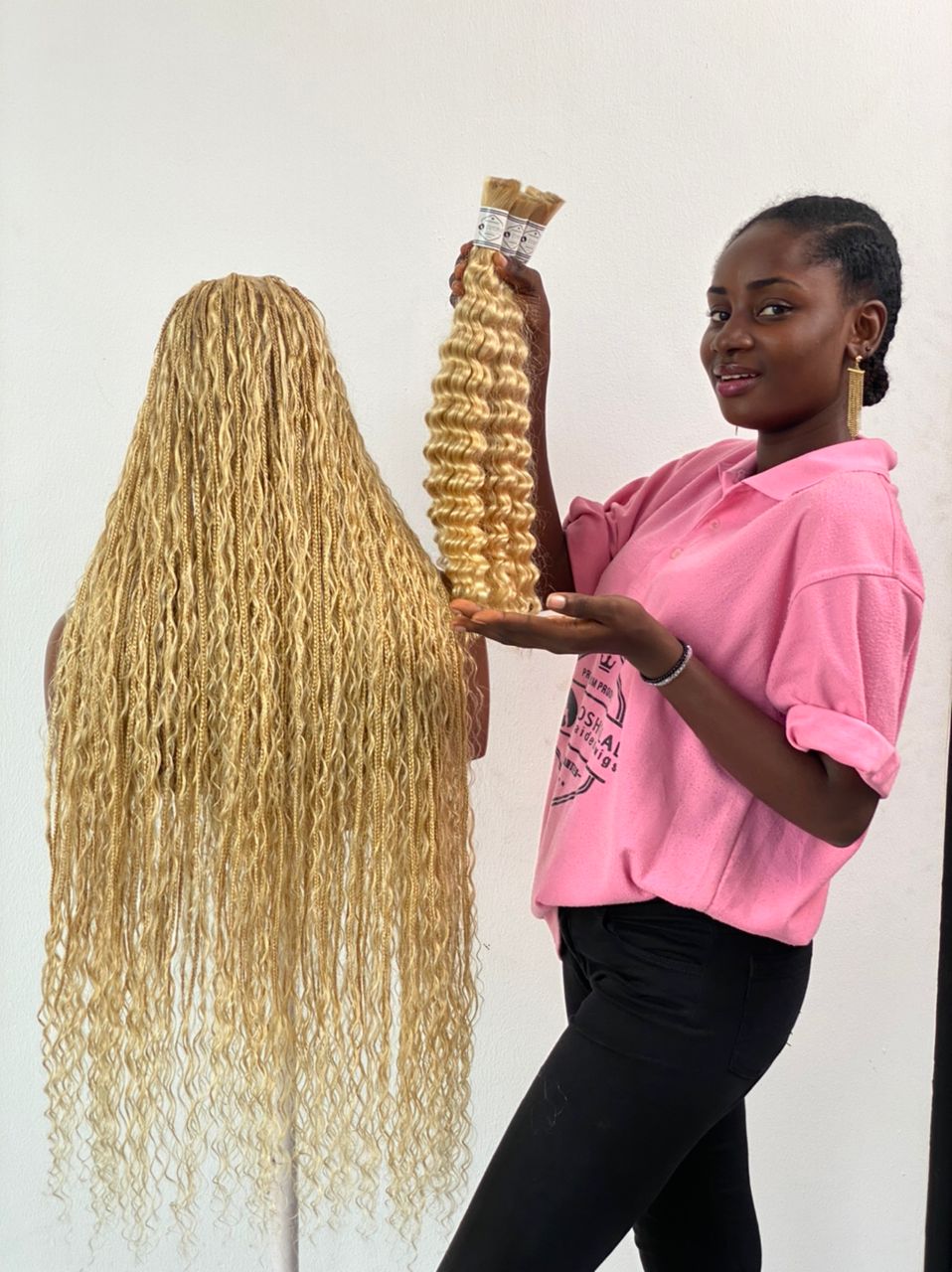 Bohemian Knotless -TARA BLONDE (100% Human hair curls)