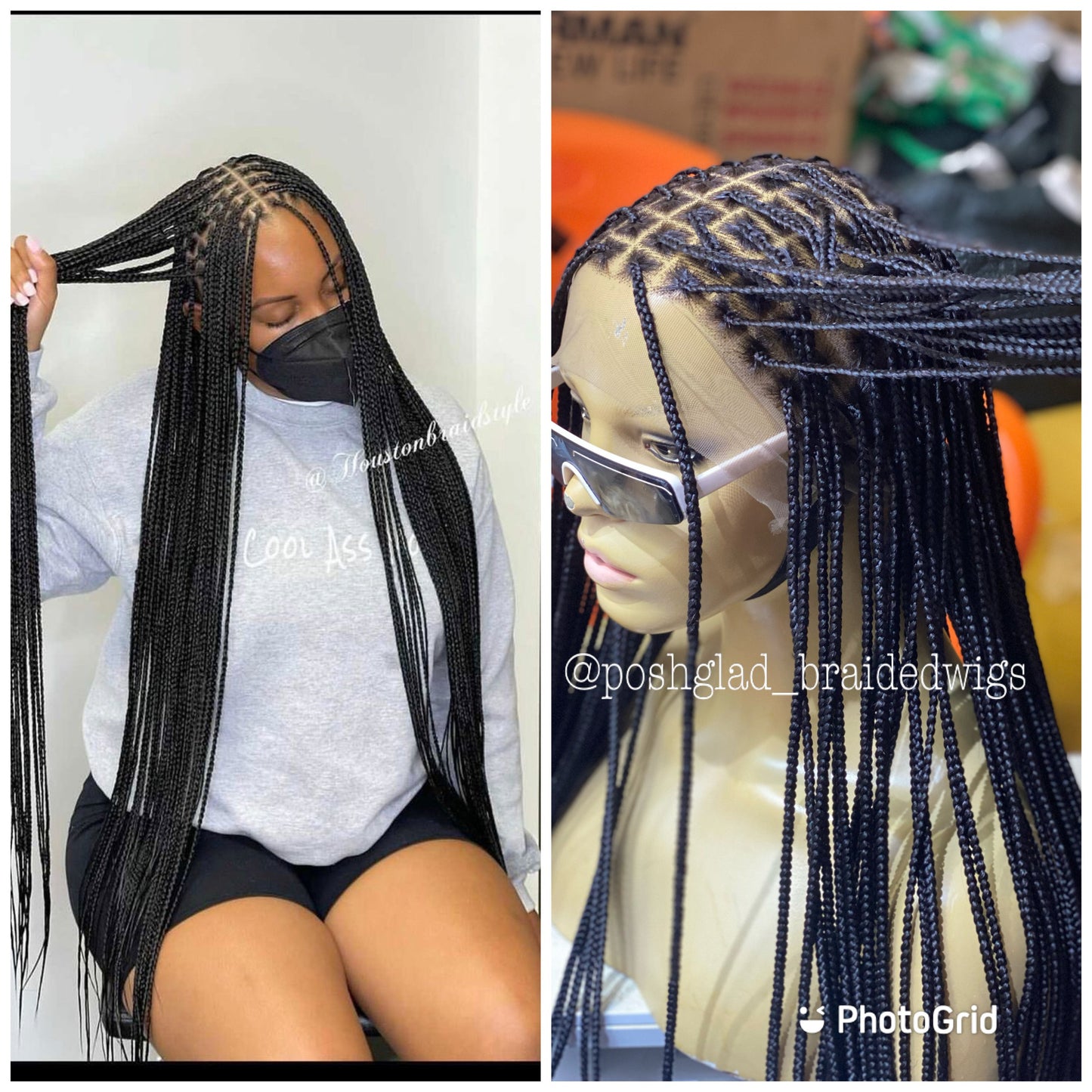 Knotless Braid Wig, Swiss Full Lace, Color 1, Glueless, Small Knots - Patsy