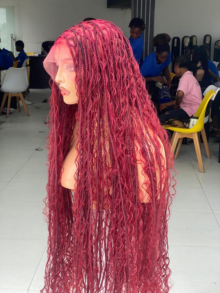 Bohemian Knotless Braid Wig, Full Lace, Burgundy Waist, Medium Cap - NATA