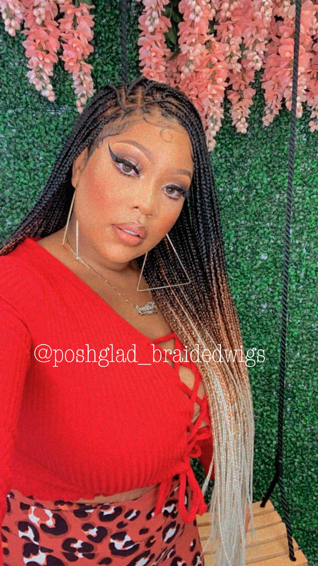 Knotless Braid Wig, Swiss Full Lace, Threetone Color, Waist Length - Gabrielle