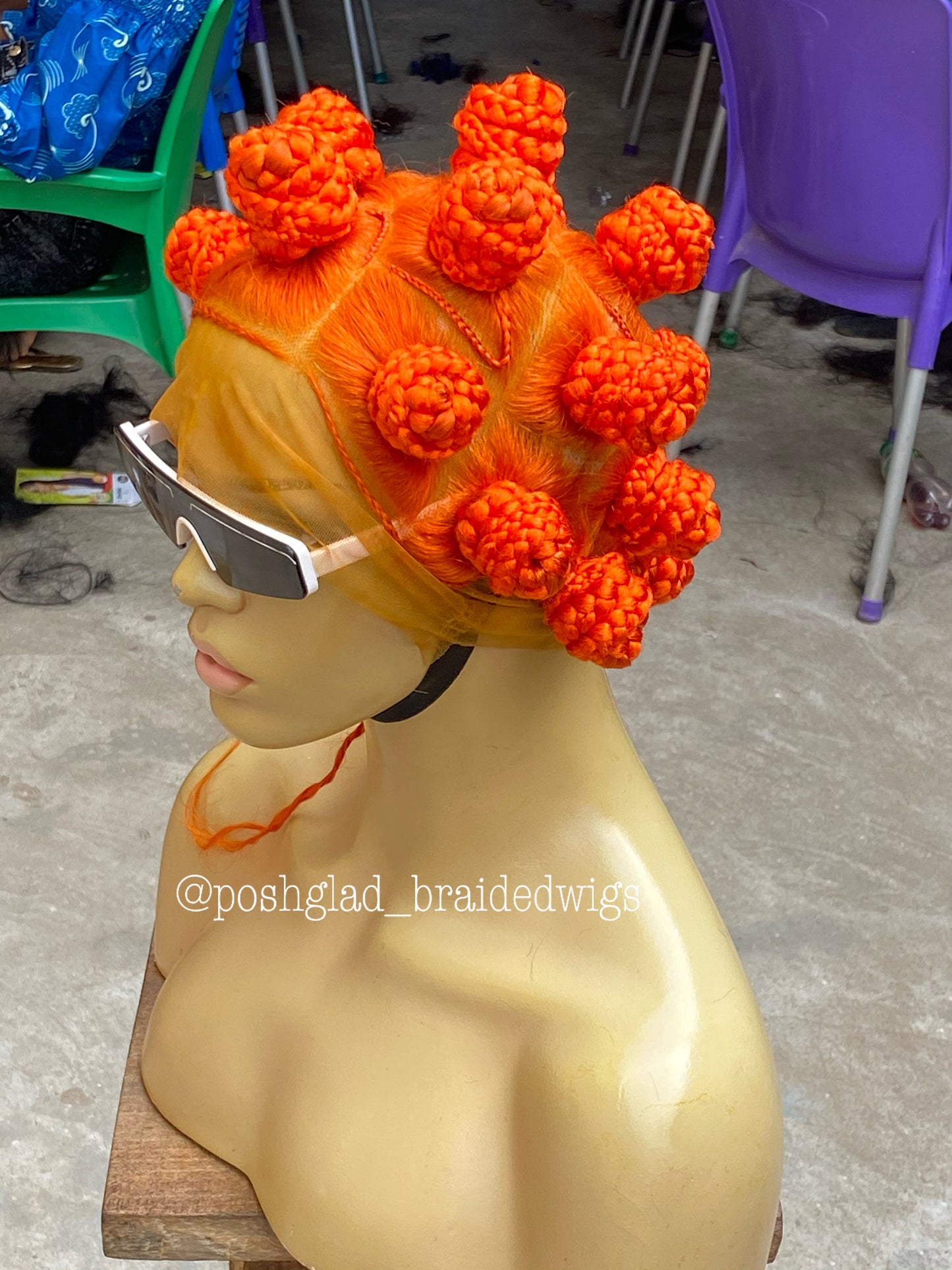 Bantu Knots Wig "Swiss Full Lace" Bright Orange Color - Tinashae
