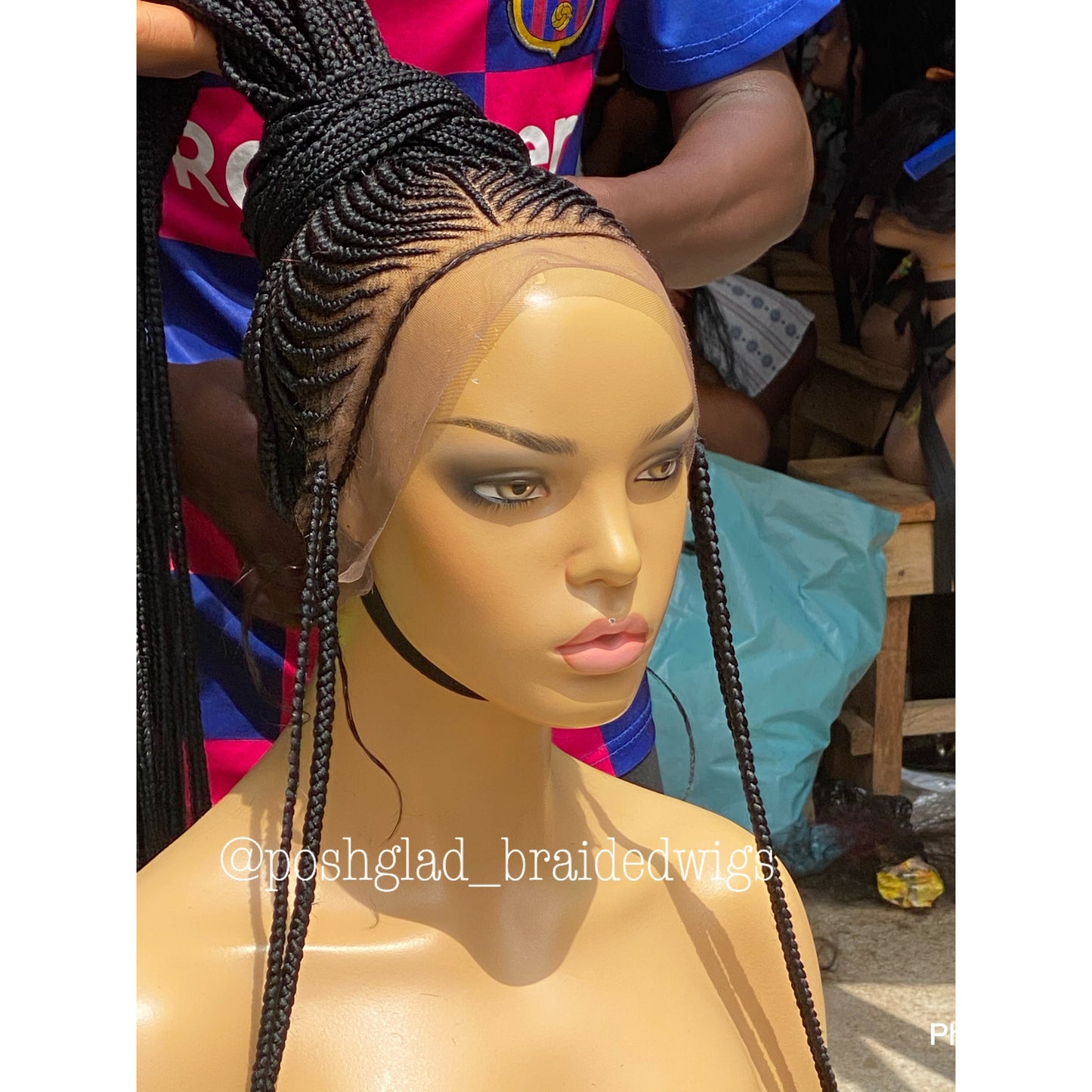 Cornrow Braid Wig "Premium Swiss Full Lace" Waist Length (Myra)