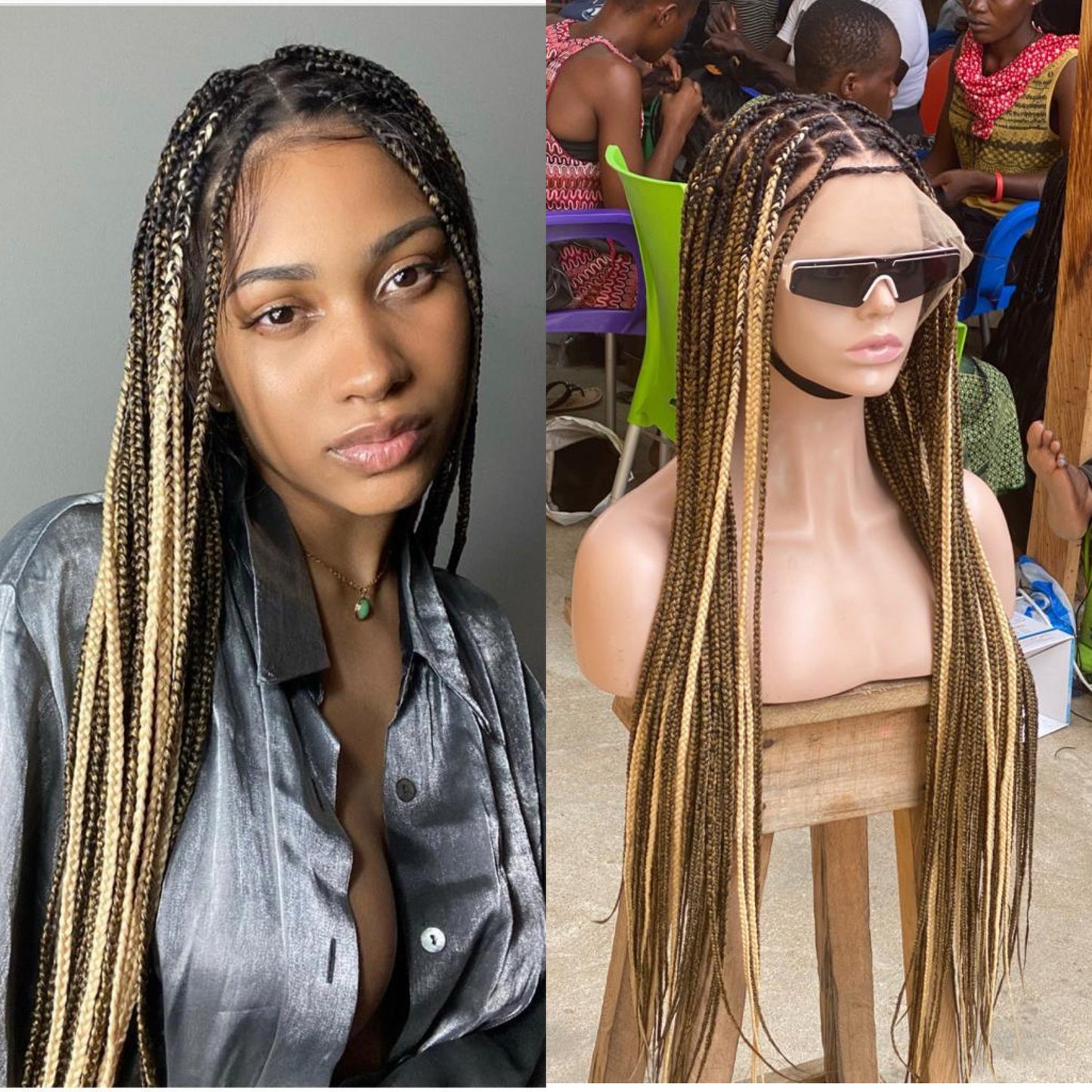 Knotless Braid Wig (Full Lace Custom Color) Glueless, Scalp-Looking