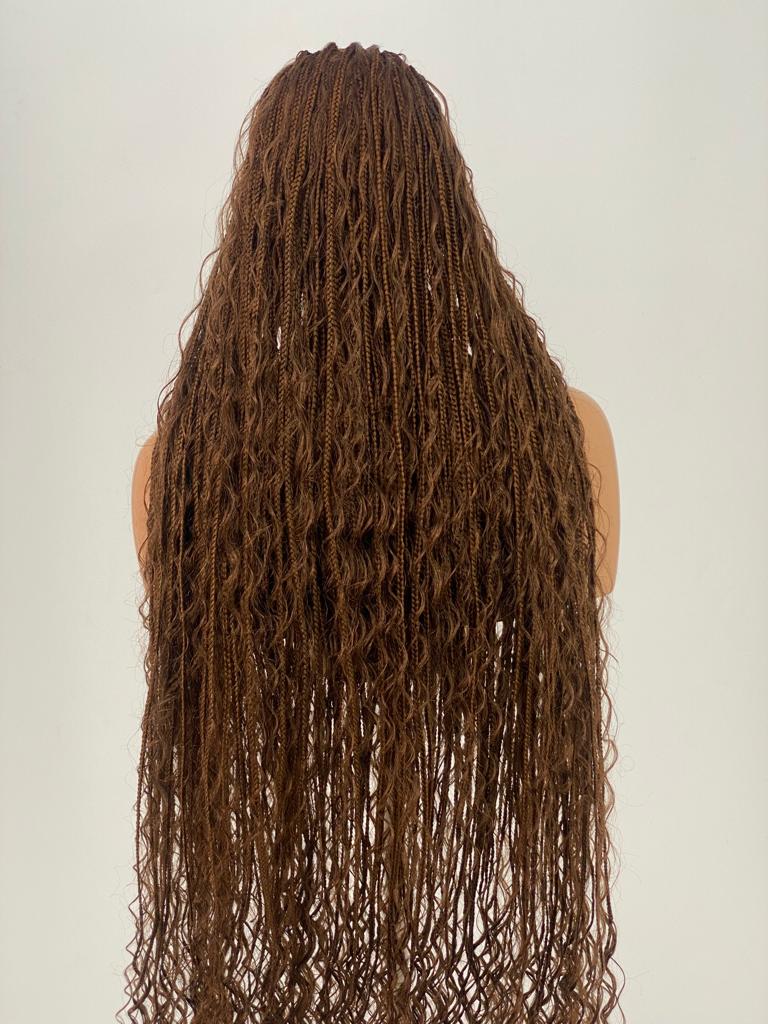 Bohemian Knotless Braid Wig, Swiss Full Lace, Color 30, Tailbone Length - Demi