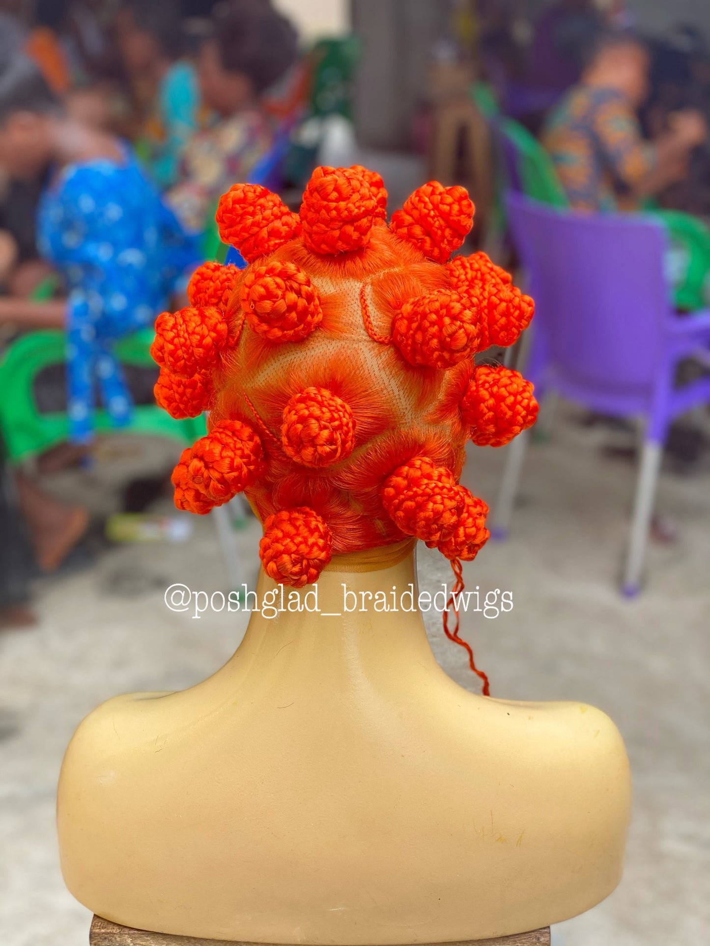 Bantu Knots Wig "Swiss Full Lace" Bright Orange Color - Tinashae