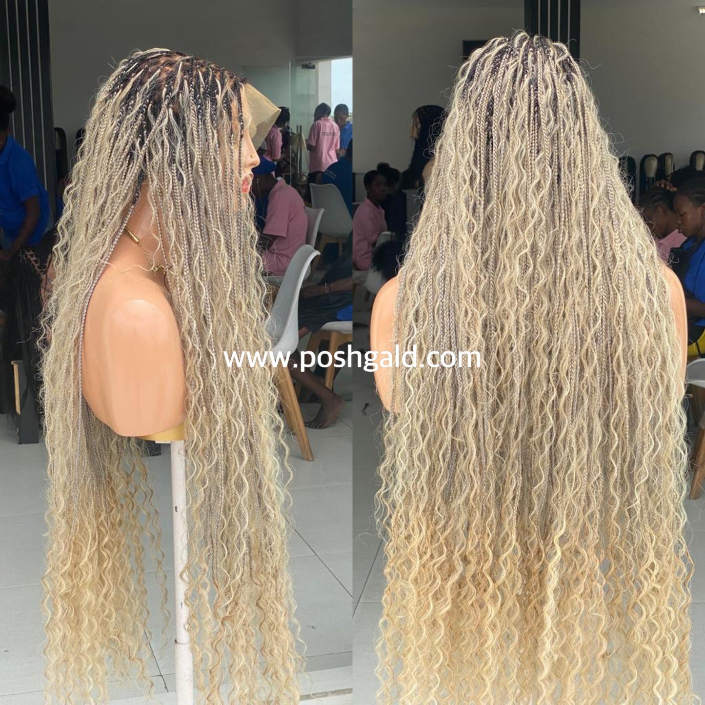 Bohemian Knotless Braid Wig, Full Lace, Waist, Color 613 mix - ZARA