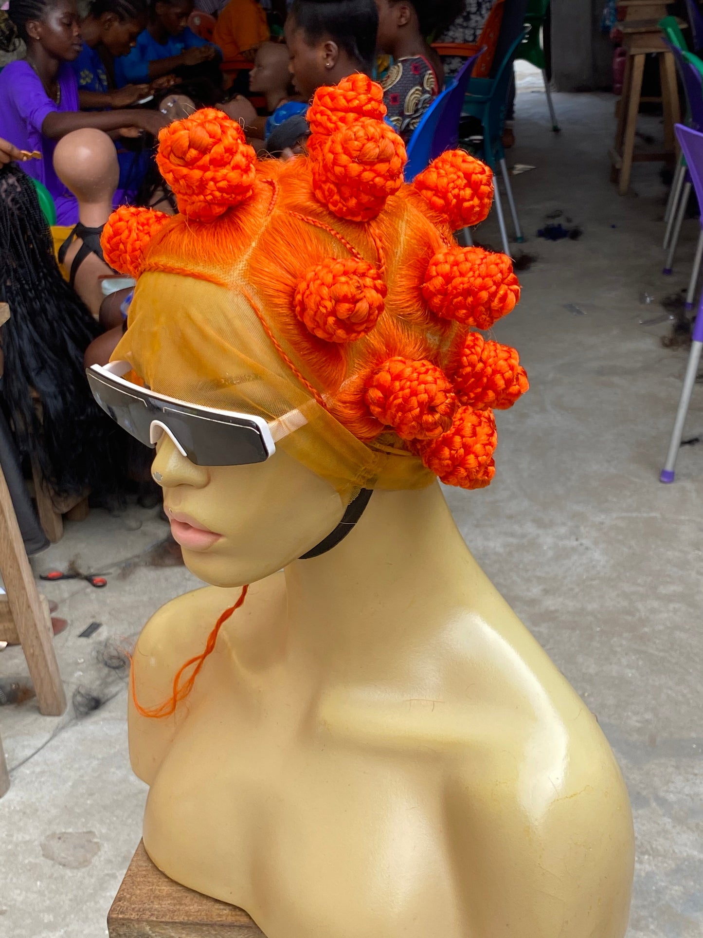 Bantu Knots Wig "Swiss Full Lace" Bright Orange Color - Tinashae