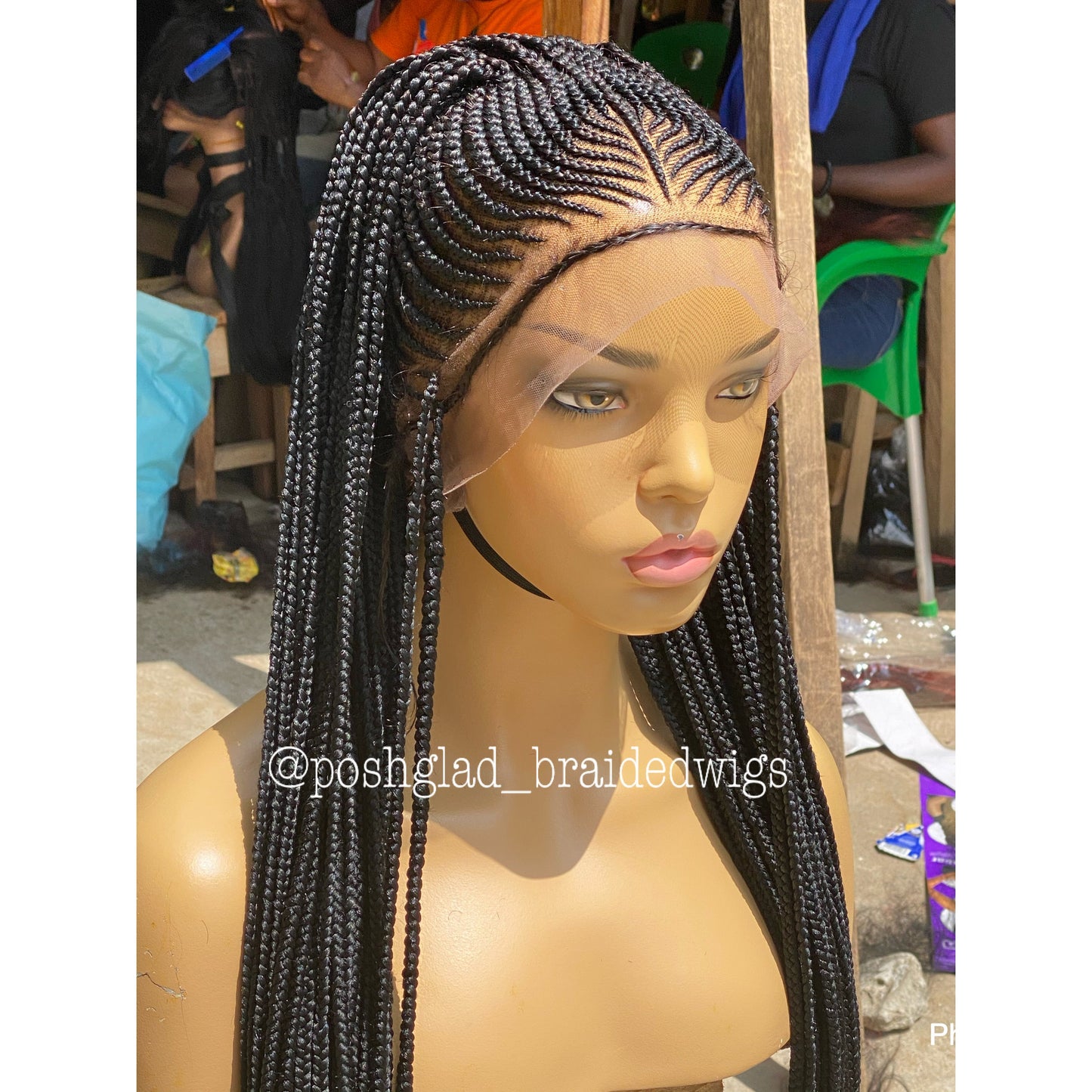 Cornrow Braid Wig "Premium Swiss Full Lace" Waist Length (Myra)