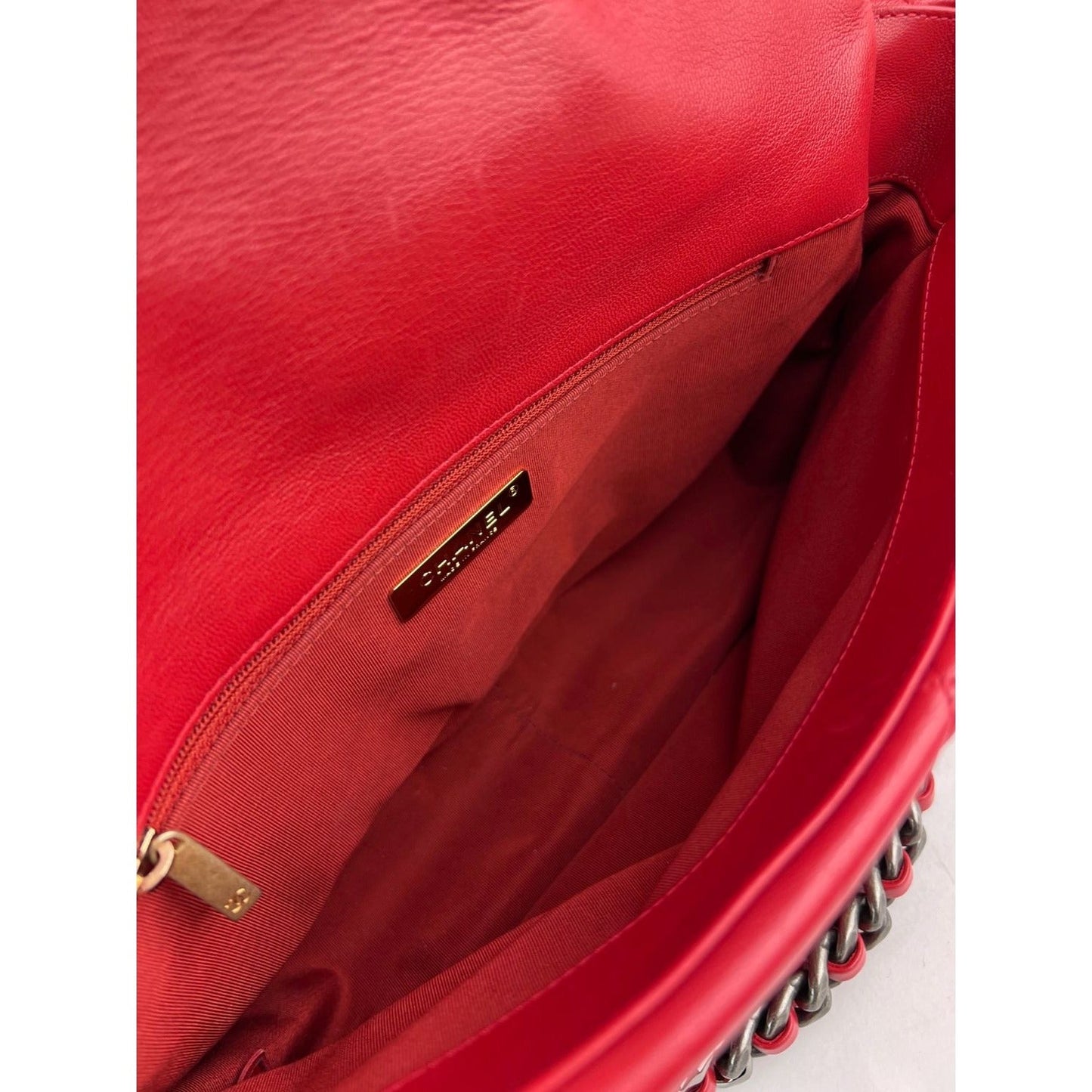 Chanel 19 Large Quilted Goatskin Silver and Gold Red Flap Bag