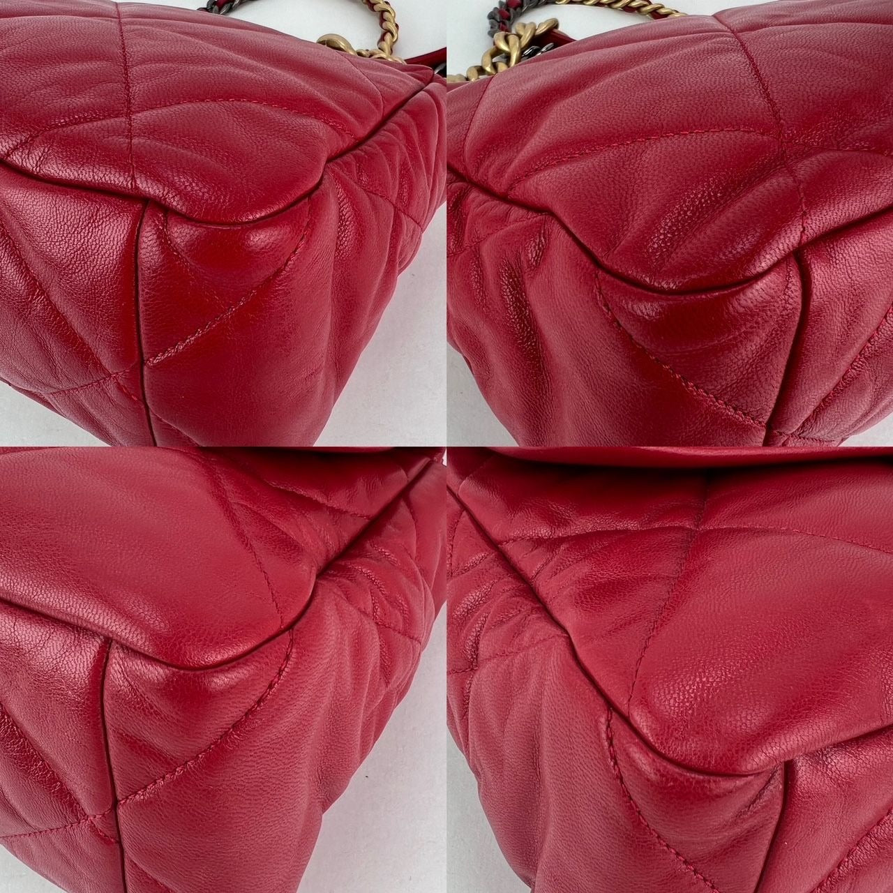 Chanel 19 Large Quilted Goatskin Silver and Gold Red Flap Bag