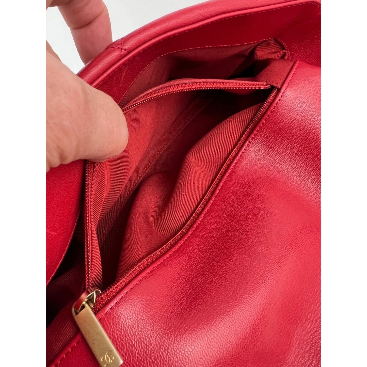 Chanel 19 Large Quilted Goatskin Silver and Gold Red Flap Bag