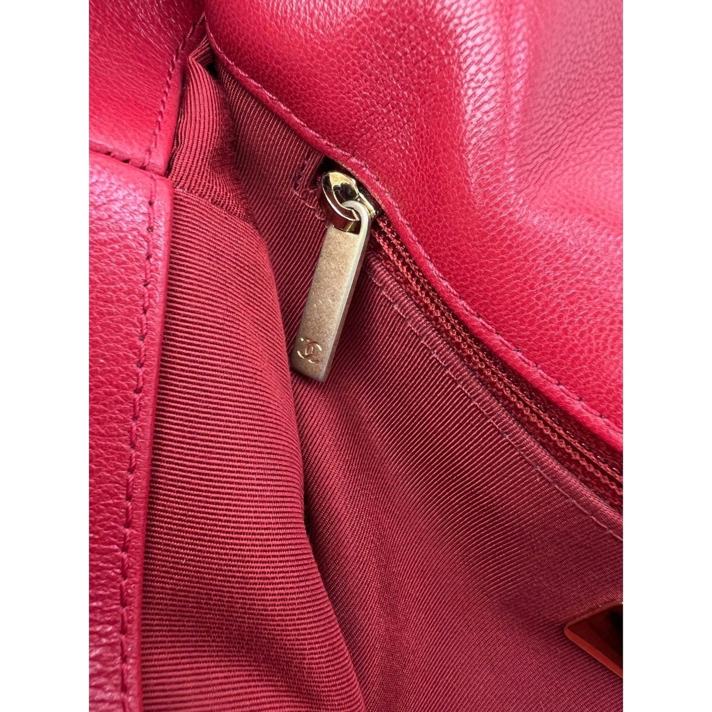 Chanel 19 Large Quilted Goatskin Silver and Gold Red Flap Bag