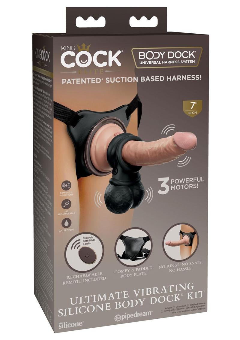 King Cock Elite Ultimate Vibrating Silicone Body Dock Kit with Dildo