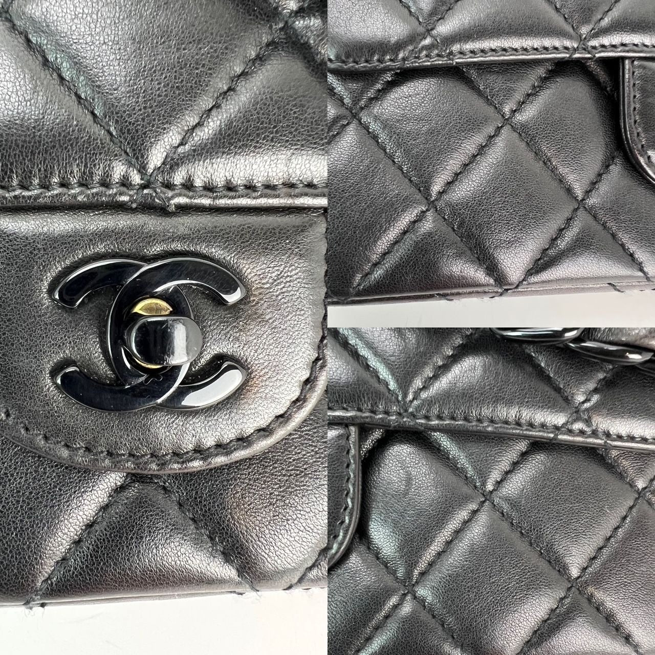 Chanel Vintage Quilted Lambskin Black Resin Chain Small Classic Single Flap Bag RARE