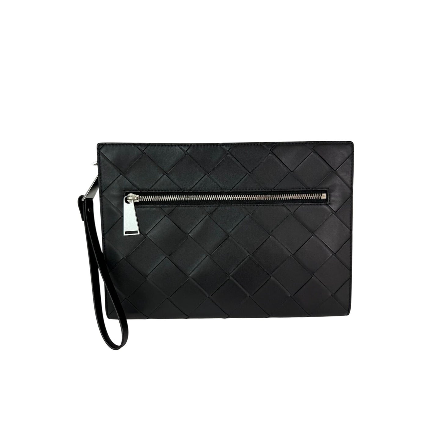 Bottega Veneta Black Leather Maxi Intreciato Document Case Wristlet Clutch Bag