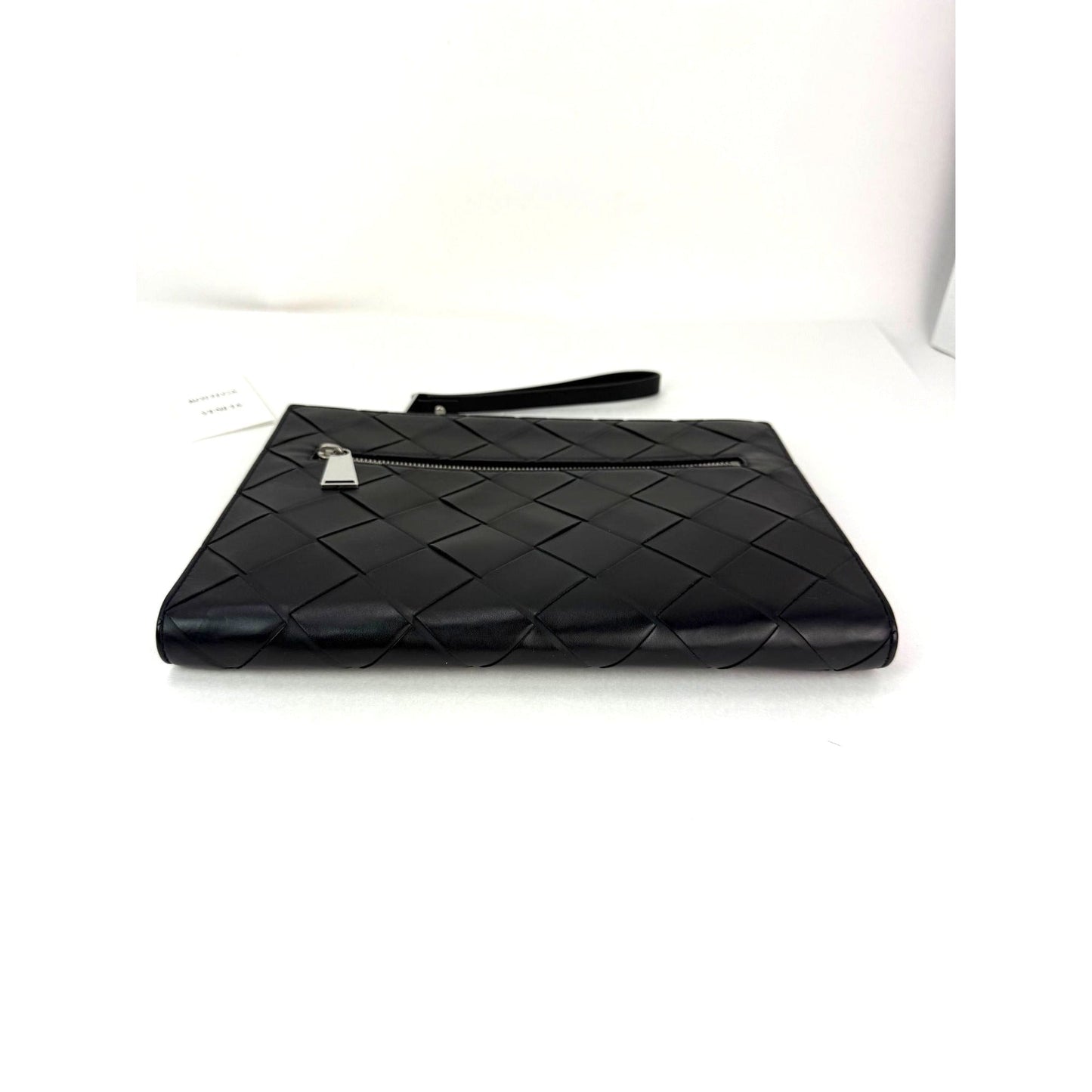 Bottega Veneta Black Leather Maxi Intreciato Document Case Wristlet Clutch Bag
