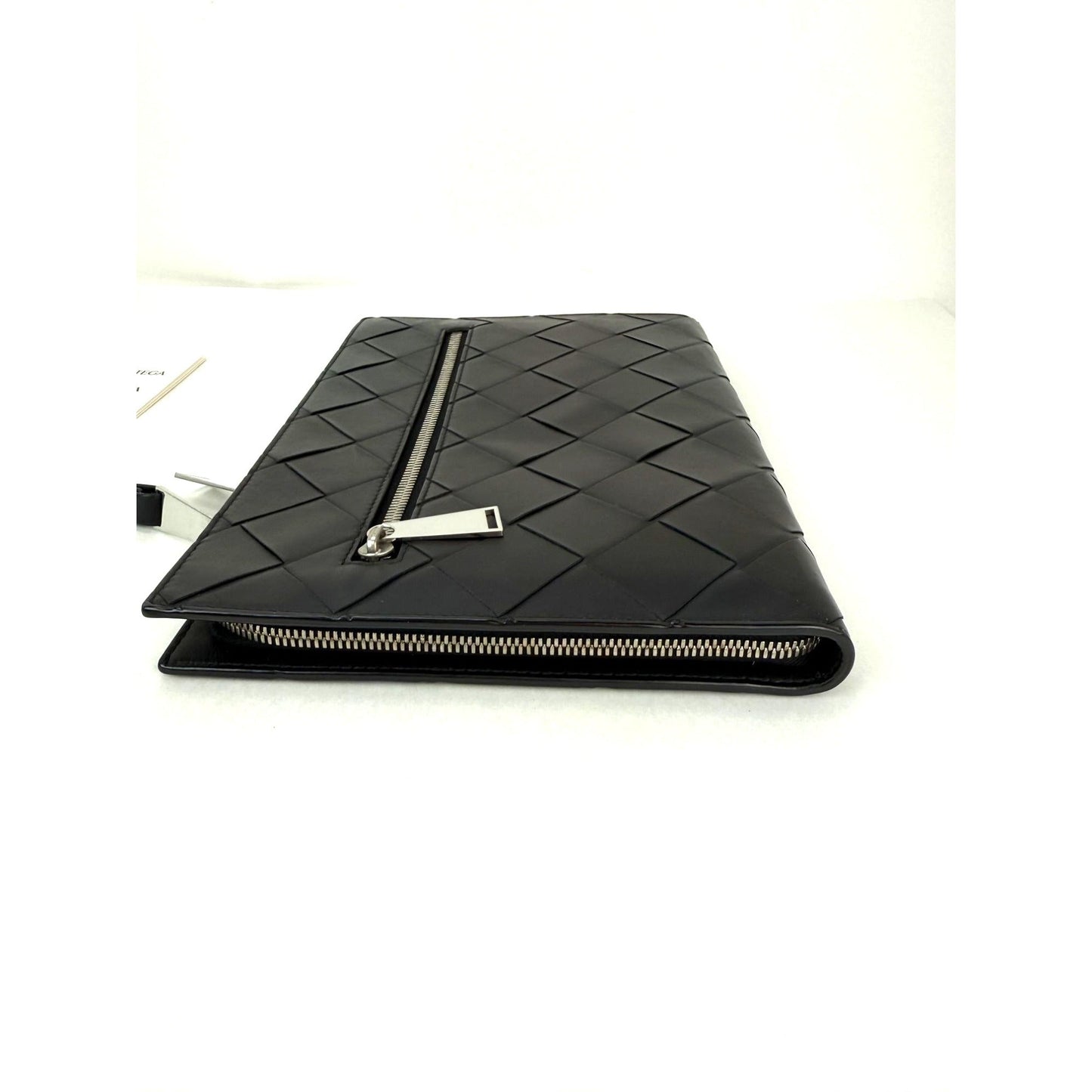 Bottega Veneta Black Leather Maxi Intreciato Document Case Wristlet Clutch Bag