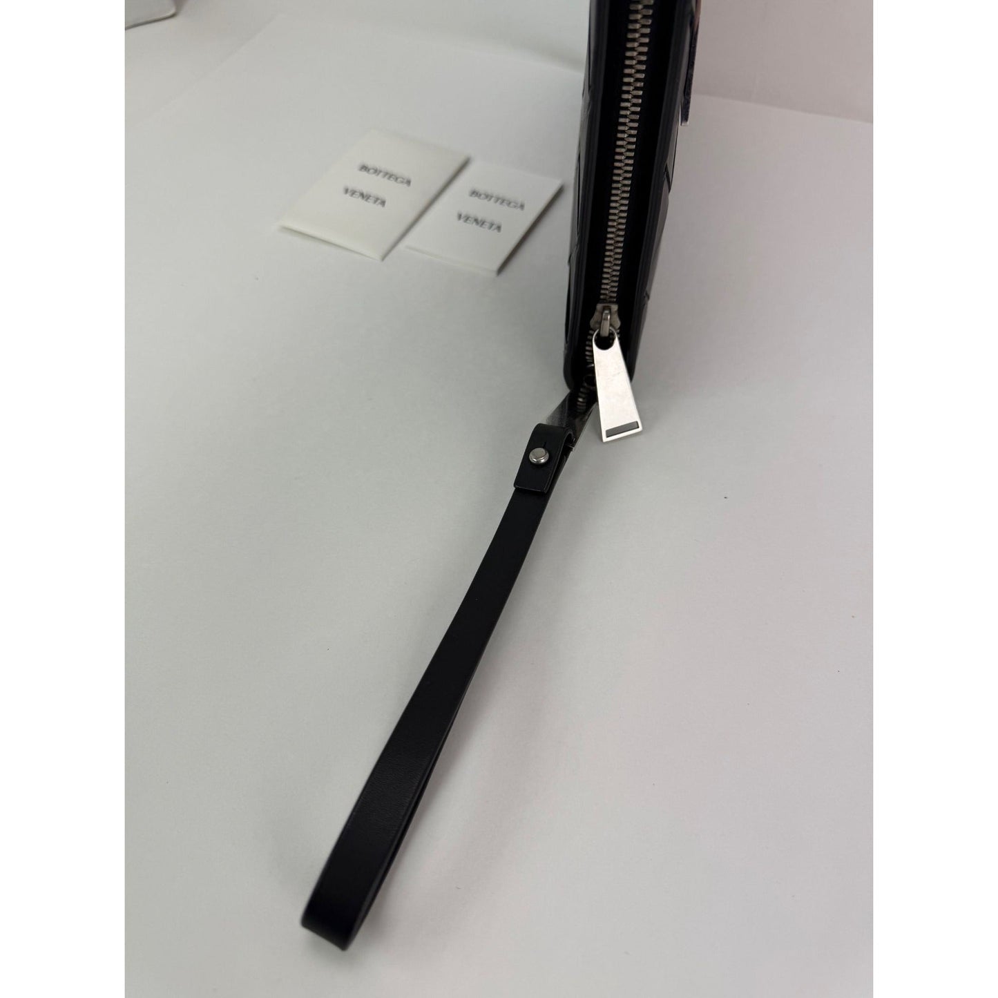 Bottega Veneta Black Leather Maxi Intreciato Document Case Wristlet Clutch Bag