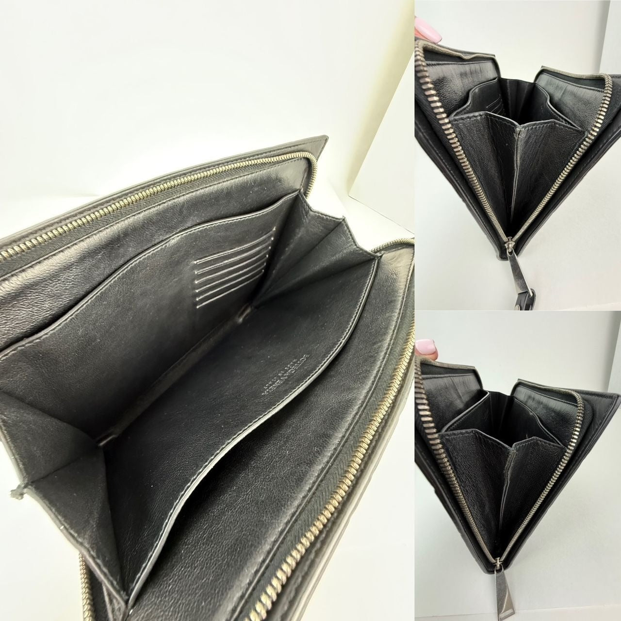 Bottega Veneta Black Leather Maxi Intreciato Document Case Wristlet Clutch Bag