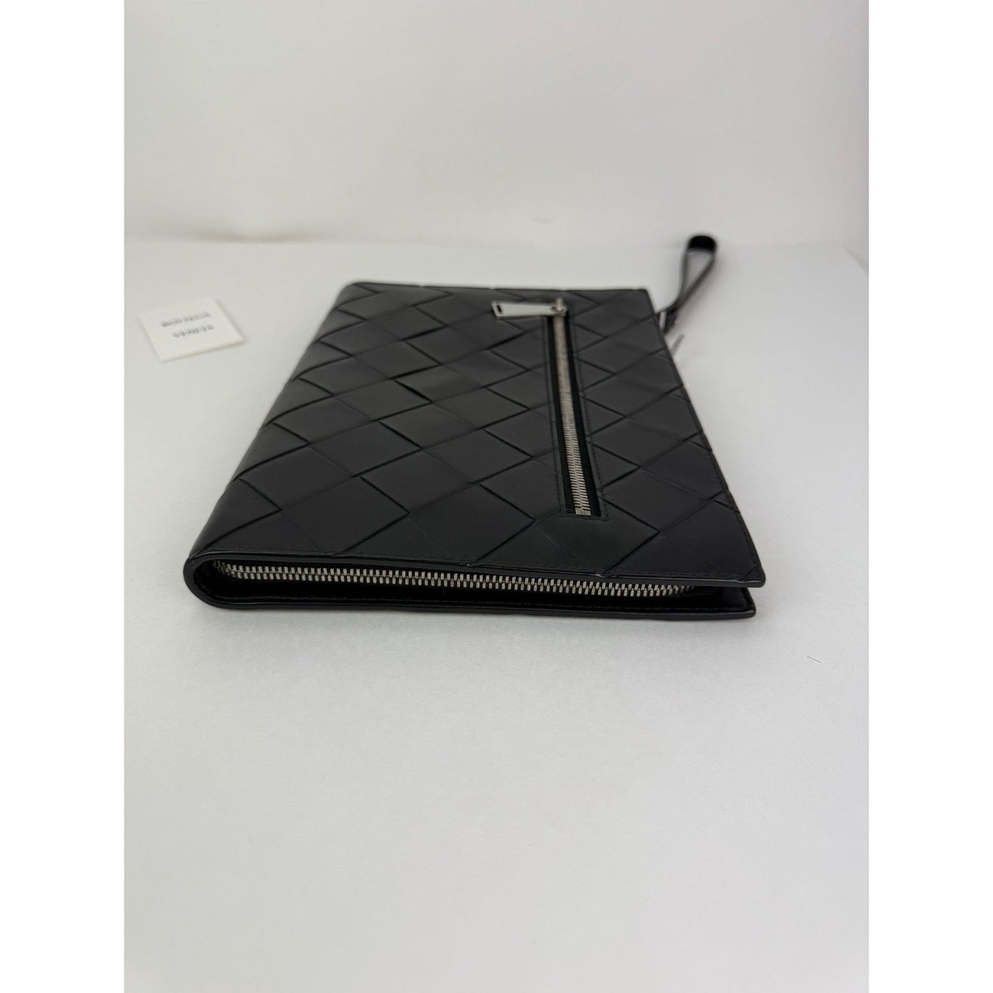 Bottega Veneta Black Leather Maxi Intreciato Document Case Wristlet Clutch Bag