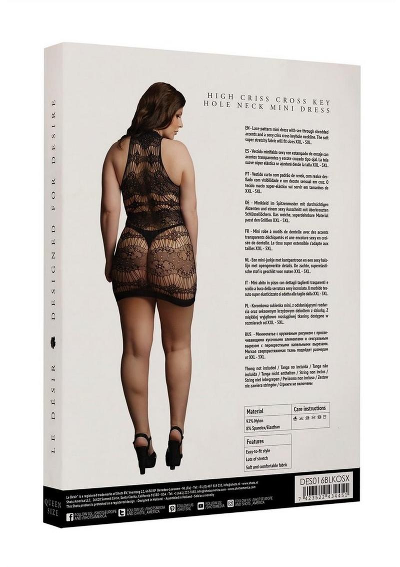 Le Désir Criss Cross Keyhole Neck Lace Mini Dress