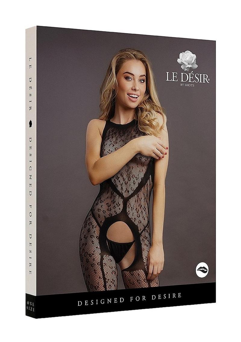 Le Désir Crotchless Leopard Bodystocking One Size - Black