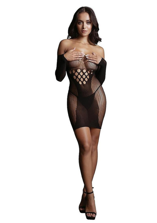 Le Désir Long Sleeved Mini Dress With Sheer Net Seductive