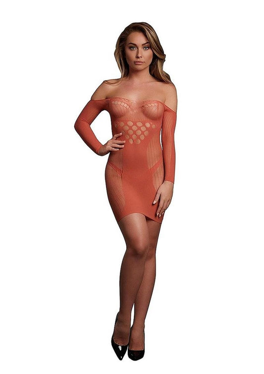 Le Desir Long-Sleeved Net Sunset Glow Mini Dress