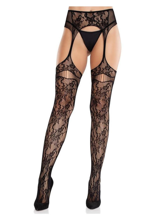 Leg Avenue Bloom Net Stock Cut-Out Thigh Detail & Attach Garter Belt