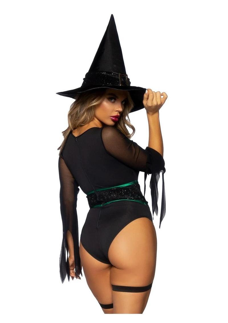 Broomstick Babe Witch Bodysuit With Lace-Up V