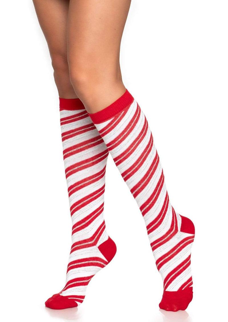 Leg Avenue Candy Cane Lurex Knee High Socks