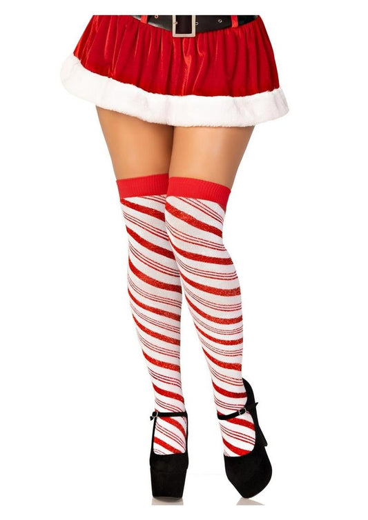 Leg Avenue Candy Cane Lurex Striped Over-the-Knee Socks