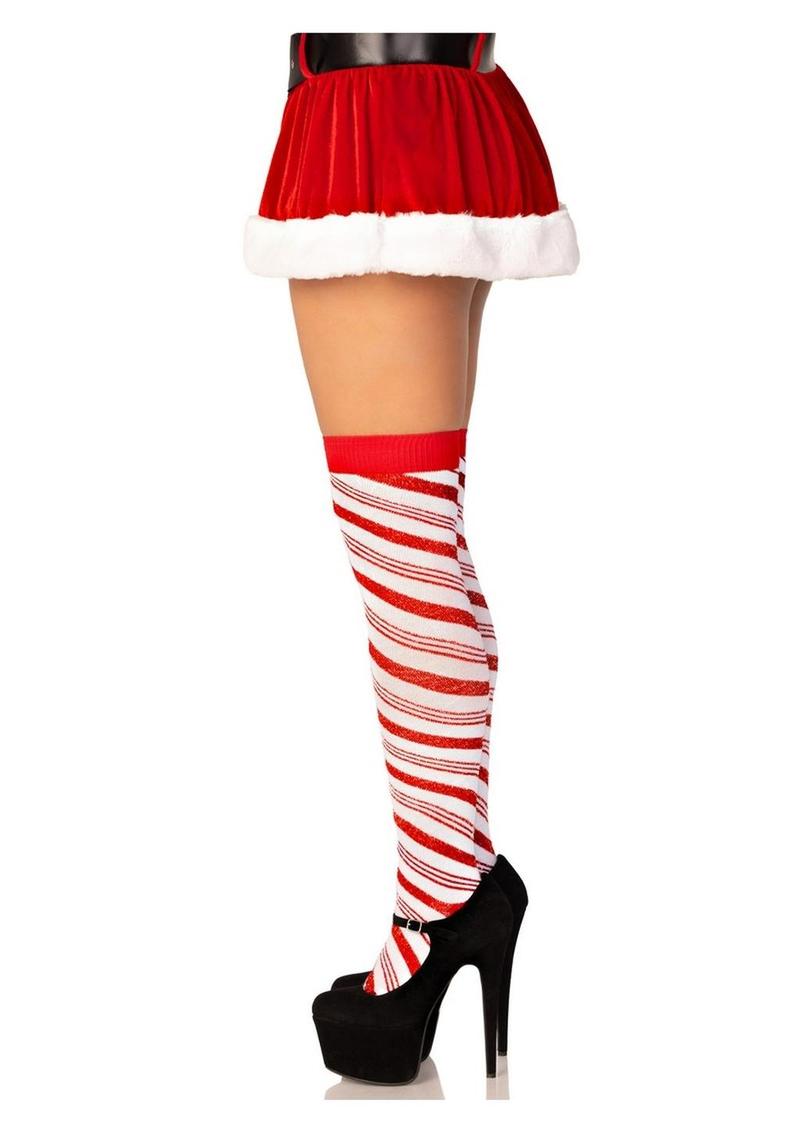 Leg Avenue Candy Cane Lurex Striped Over-the-Knee Socks
