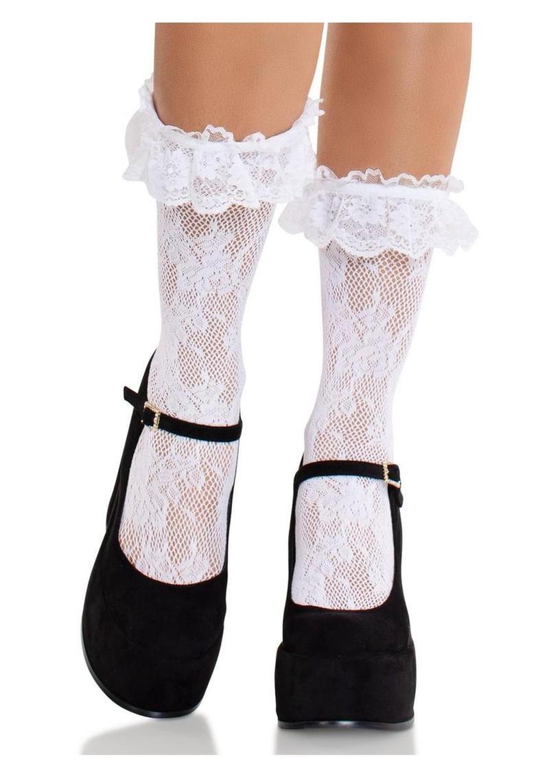 Floral Lace Anklet Ruffle Trim Socks