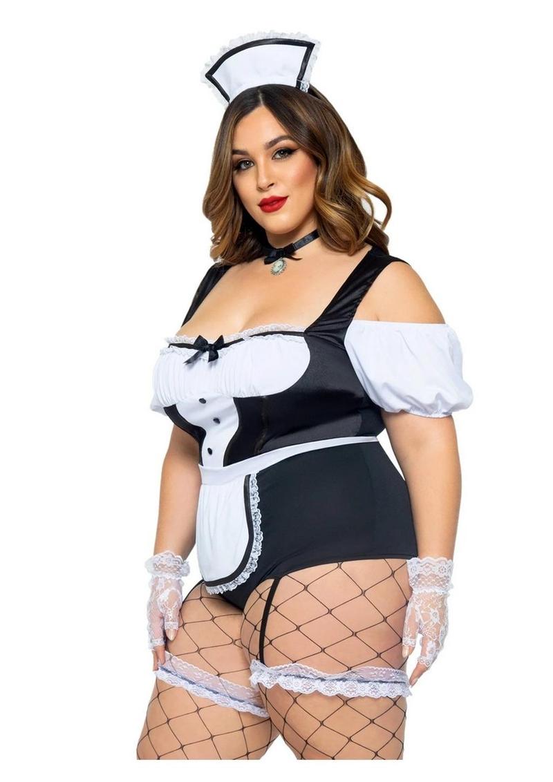 Foxy Frenchie Garter Bodysuit with Attached Apron