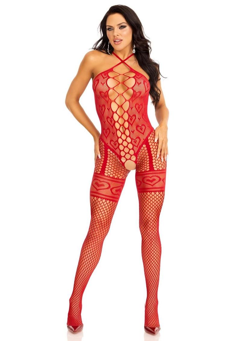 Leg Avenue Heart Net Halter Bodystocking