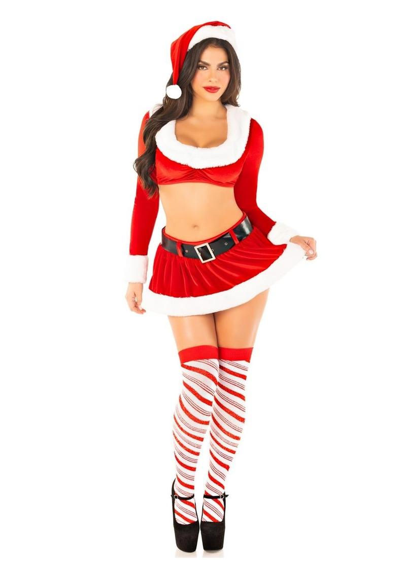 Leg Avenue HoHo Hottie Set Velvet Crop Top Faux Fur Trim & Mini Skirt